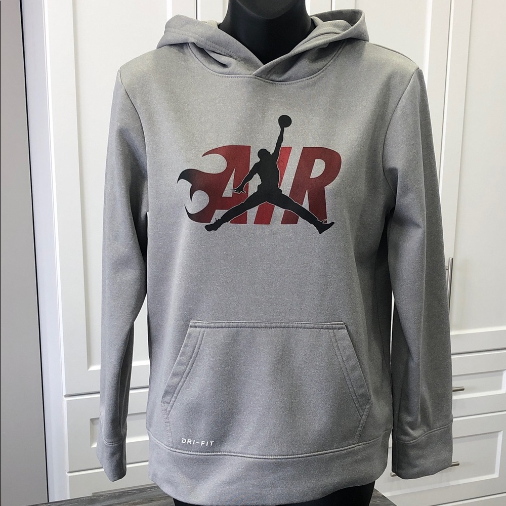 Nike Air Jordan Dri-FIT Kids Hoodie | Size Large (12–13) | Grey Pullover